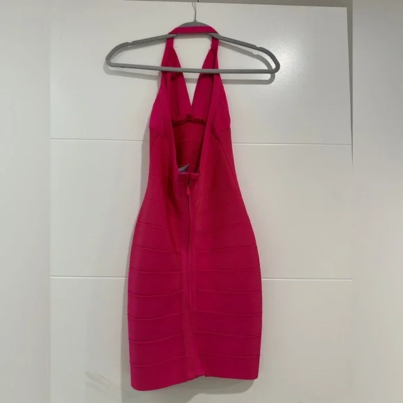 Hervé Léger Hot Pink Bandage Halter Mini Dress | Size M - Picture 8 of 12